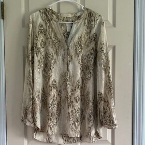 Chico's Cream Graphic 3/4 Sleeve Blouse